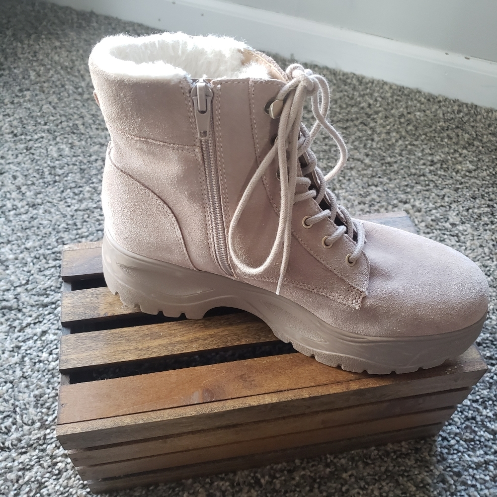 Steve Madden Maximo Faux Fur Suede Platform Combat Ankle Boots Size 7 - Picture 6 of 11